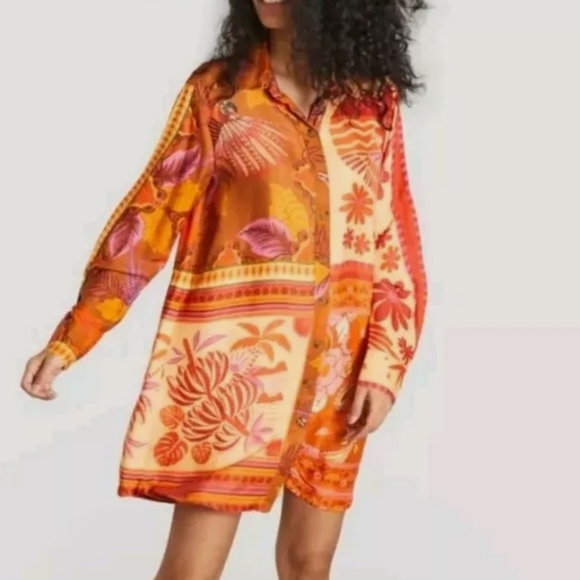 FARM Rio Button Front Long Sleeve Oversized Forest Mixed Scarves Multi M NWT - Picture 5 of 16